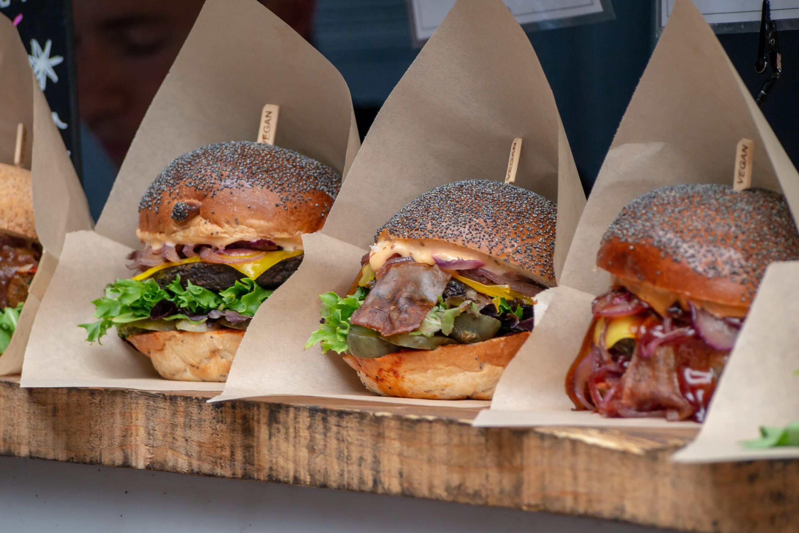 Vegan,Burger,Display,At,A,Take,Away,Stall,In,London's